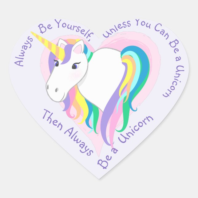 Pastel Rainbow Unicorn Heart - Heart Shape Sticker (Front)