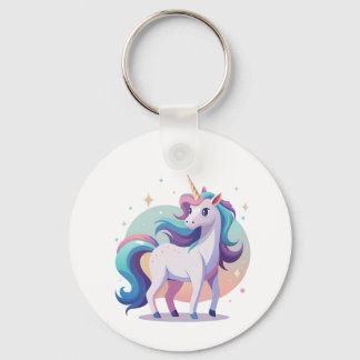 Pastel rainbow unicorn in cartoon style key ring