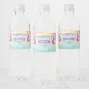 Pastel Rainbow Unicorn Magical Birthday Cute Water Bottle Label