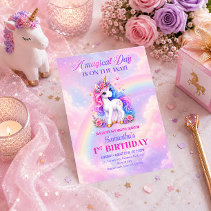 Pastel Rainbow Unicorn Magical Birthday Invite