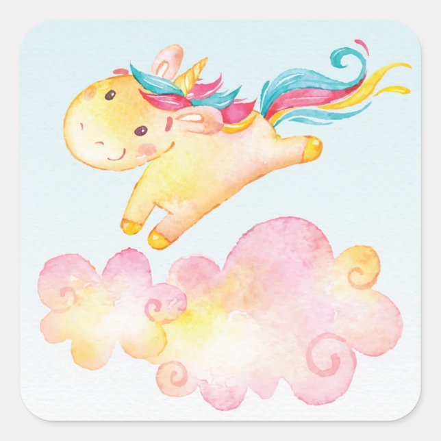 Pastel Rainbow Unicorn with Clouds Sweet Sticker (Front)