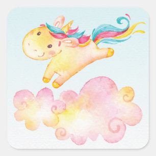 Pastel Rainbow Unicorn with Clouds Sweet Sticker