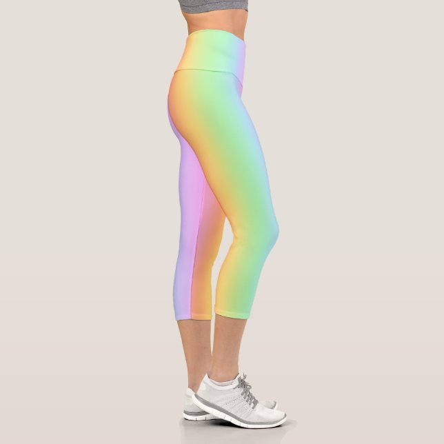 Pastel Rainbow Vertical Stripe Gradient Capri Leggings (Right)