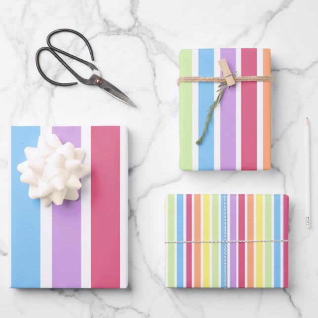 Pastel Rainbow Vertical Stripes Lines Wrapping Paper Sheet (Front)