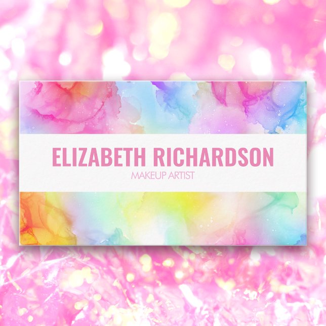 Pastel Rainbow Vibrant Bright Colourful Watercolor Business Card (Creator Uploaded)