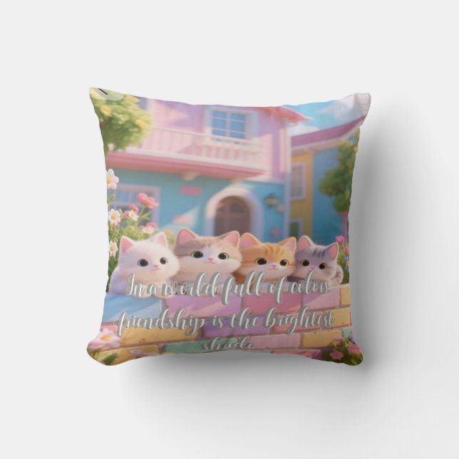 Pastel Rainbow Wall & Flowers, Soft Plush Pillow (Front)