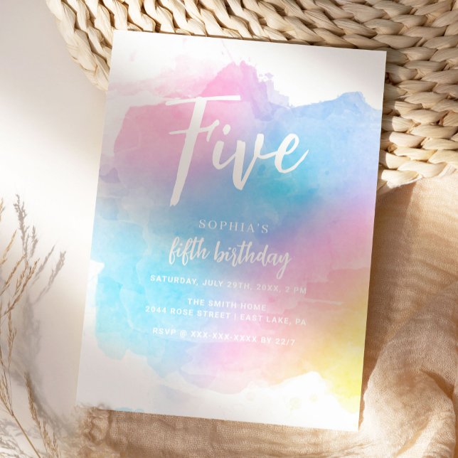 Pastel Rainbow Watercolor Birthday Invitation (Creator Uploaded)