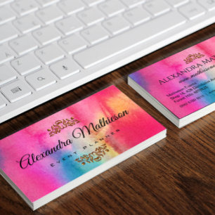 Pastel Rainbow Watercolor Business Card