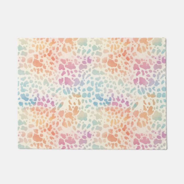 Pastel Rainbow Watercolor Leopard Print Doormat (Front)