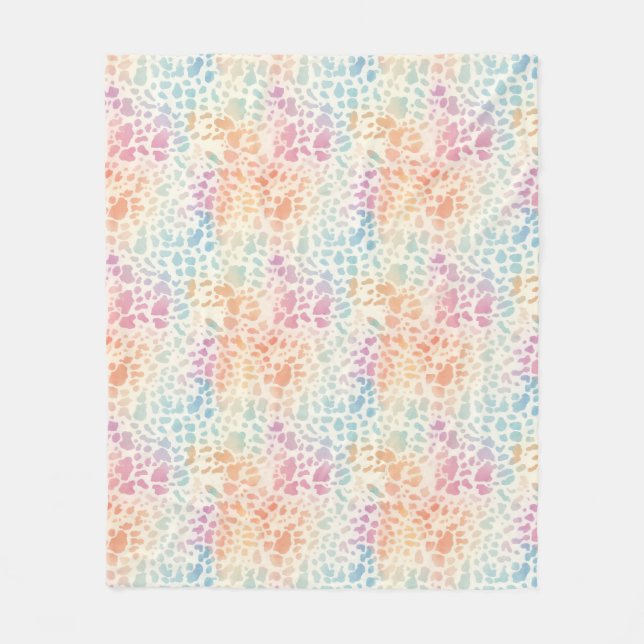 Pastel Rainbow Watercolor Leopard Print Fleece Blanket (Front)