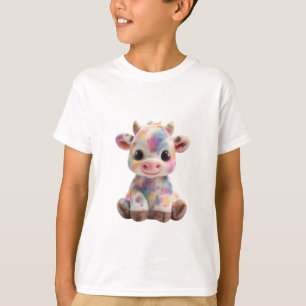 Pastel Rainbow Watercolor Spotted Cow Kids T-Shirt