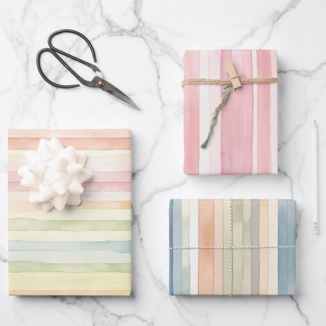 Pastel Rainbow Watercolor  Wrapping Paper Sheet (Front)