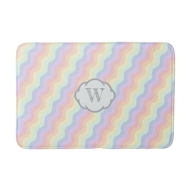 Pastel Rainbow Waves Bath Mat (Front)