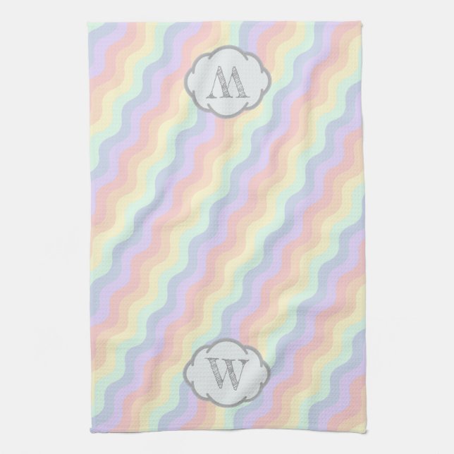 Pastel Rainbow Waves Kitchen Towel (Vertical)