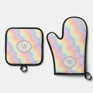 Pastel Rainbow Waves Oven Mitt & Pot Holder Set