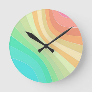 Pastel Rainbow Waves Pattern Round Clock