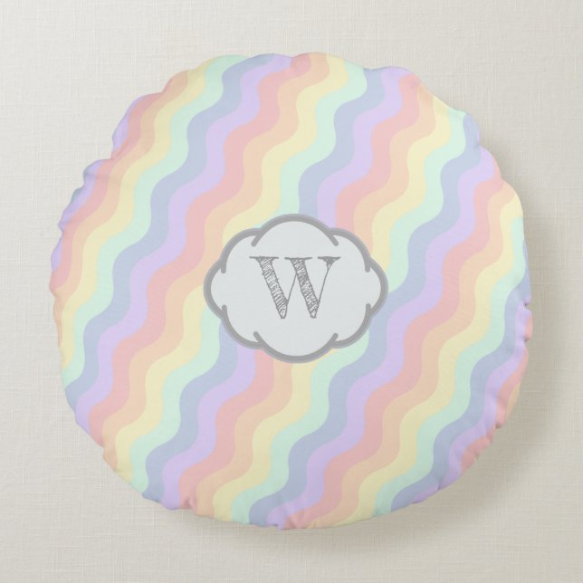 Pastel Rainbow Waves Round Pillow (Front)