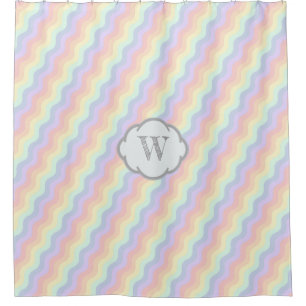 Pastel Rainbow Waves Shower Curtain