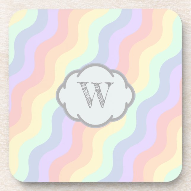 Pastel Rainbow Waves Square Coaster (Front)