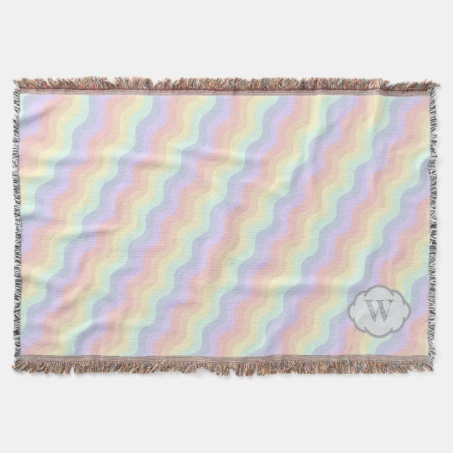 Pastel Rainbow Waves Throw Blanket (Front)