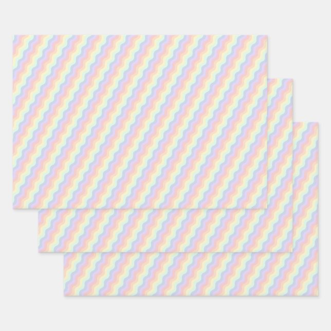 Pastel Rainbow Waves Wrapping Paper Set (Set)