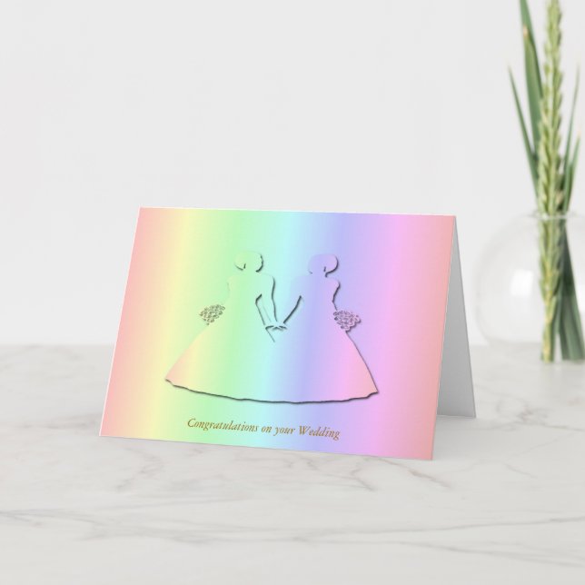 Pastel Rainbow Wedding Card for Lesbians (Front)