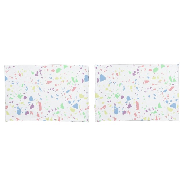 Pastel Rainbow White Abstract Terrazzo Pattern Pillowcase (Front-Set)