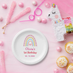 Pastel Rainbow with hearts  first birthday party  Paper Plate