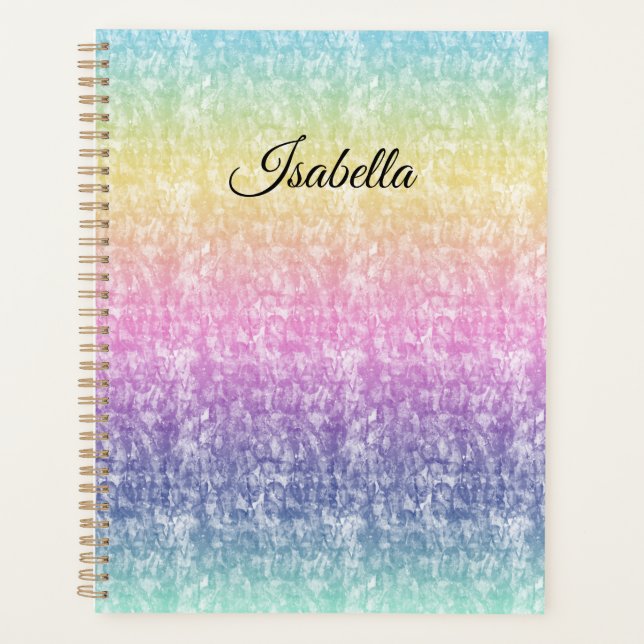 Pastel Rainbow with Script Name or Your Text Planner (Front)