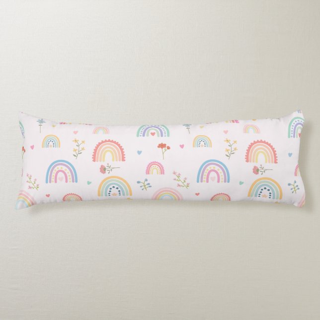 Pastel Rainbows Girly Wildflowers & Hearts Body Cushion (Front)
