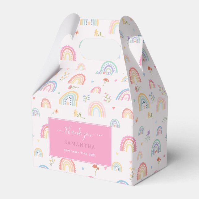 Pastel Rainbows Girly Wildflowers & Hearts Favour Box (Front Side)