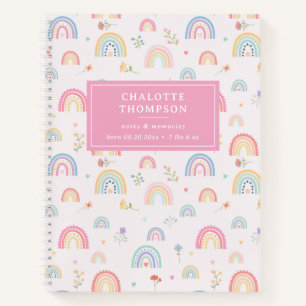 Pastel Rainbows Girly Wildflowers & Hearts Notebook