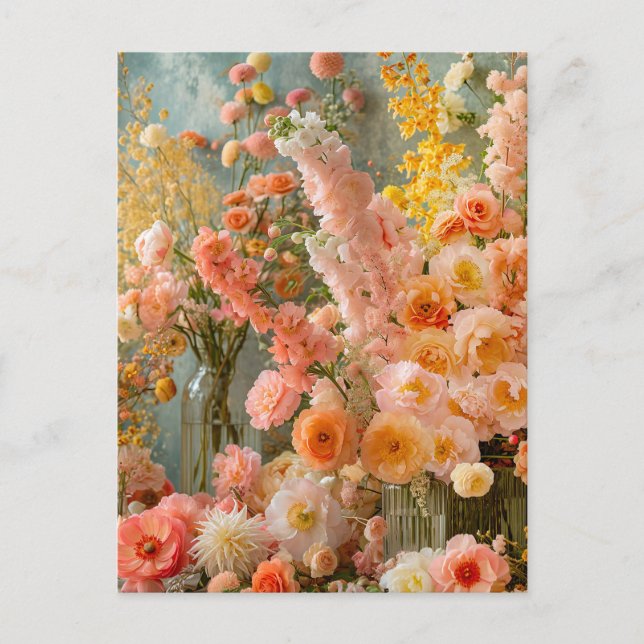Pastel Ranunculus, Freesia and Dahlia Bouquets Postcard (Front)