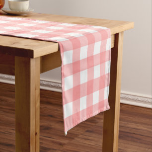 Pastel Raspberry Red Plaid Pattern Easter Short Table Runner