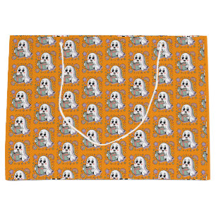 Pastel Reading Book Retro Ghosts Kawaii Pattern Large Gift Bag