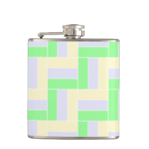 Pastel Rectangles Pattern White Dashed Lines Hip Flask