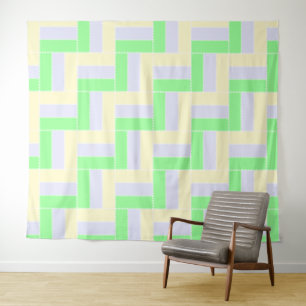 Pastel Rectangles Pattern White Dashed Lines Tapestry