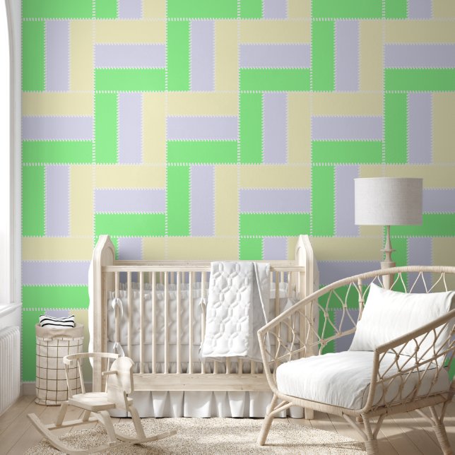 Pastel Rectangles Pattern White Dashed Lines Wallpaper (Kids)