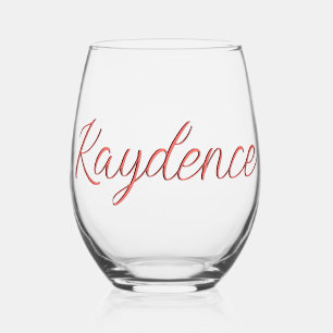 Pastel Red 3D Handwritten Elegant Name  Stemless Wine Glass