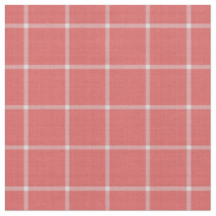 Pastel Red and White Windowpane Plaid Fabric