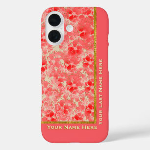 Pastel Red Flower Blossoms on Cream - Personalised iPhone 16 Case