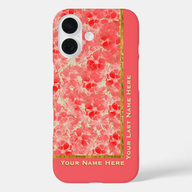 Pastel Red Flower Blossoms on Cream - Personalised Case-Mate iPhone Case (Back)