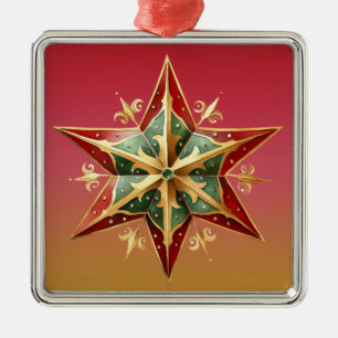 PASTEL RED GREEN GOLD POINTED CHRISTMAS STAR METAL TREE DECORATION