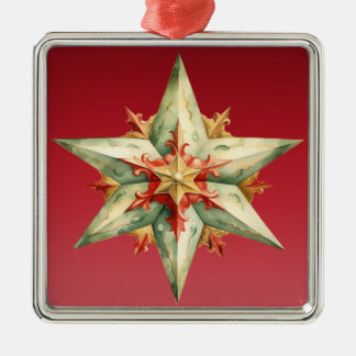 PASTEL RED GREEN GOLD POINTED CHRISTMAS STAR METAL TREE DECORATION