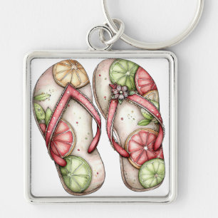 PASTEL RED & GREEN SUMMER FLIP FLOPS KEY RING
