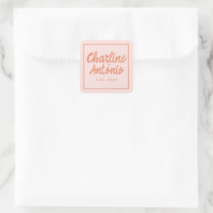 Pastel Red pink Handwriting Retro Wedding Square Sticker