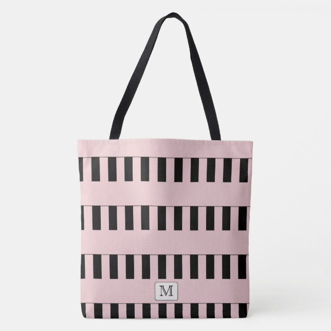 Pastel Red Stripes on any Colour Custom monogram Tote Bag (Front)