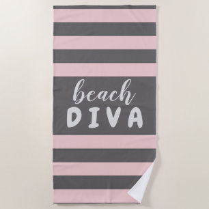 Pastel Red Stripes with Custom Text Beach DIVA Towel