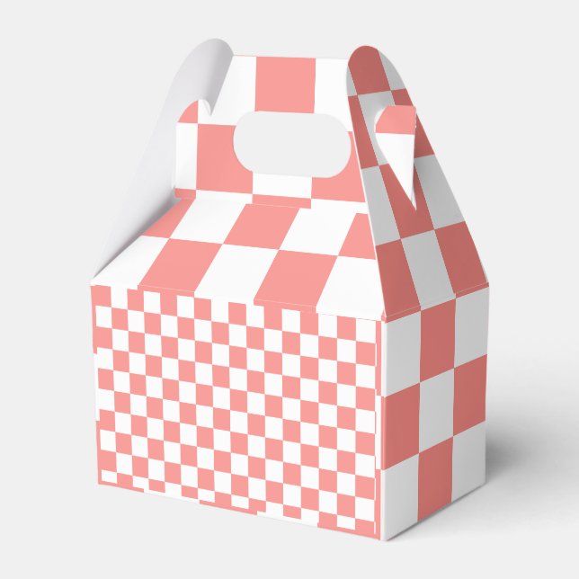 Pastel Red White Chequered Chequerboard Vintage Favour Box (Front Side)