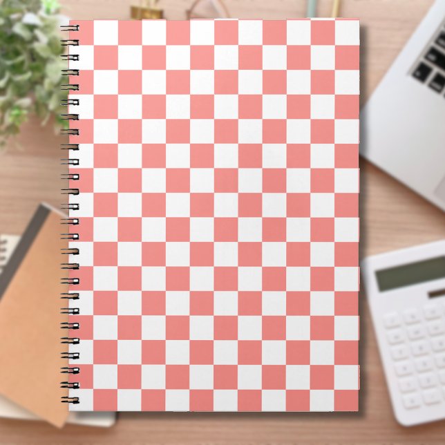 Pastel Red White Chequered Chequerboard Vintage Notebook (Creator Uploaded)